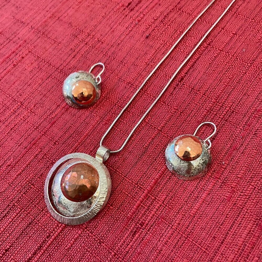Jessie Senecal Handmade Sterling Sliver "Copper Circles" Necklace and Earrings
